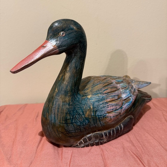Vintage Hand Carved Wood Folk Art Mallard Drake Duck Decoy Sculpture Statue